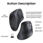 UGREEN Vertical Mouse Wireless Bluetooth5.0 2.4G Ergonomic 4000DPI 6 Mute Buttons for MacBook Tablet Laptops Computer PC Mice 6