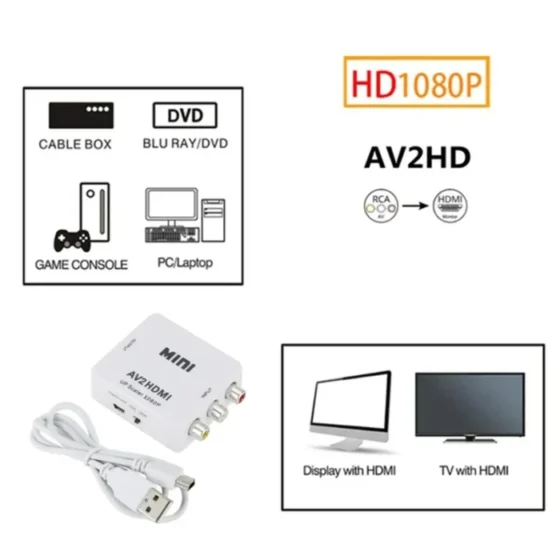 1080P HDMI-compatible TO AV Adapter Video Composite RCA to HDMI-compatible Converter CVSB L/R Video Scaler Support NTSC Output 4