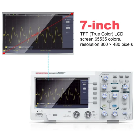 HANMATEK DOS1102 Digital Oscilloscope 110M Dual Channel Simultaneous Sampling Oscilloscope 7-inch TFT Display 4