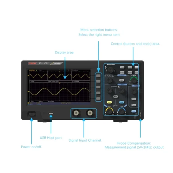 CDEK SDS1102X Digital Oscilloscope 2CH 100MHz Bandwidth Portable Bench Oscilloscope 7" inch 800x480 8 bits Vertical Resolution 4