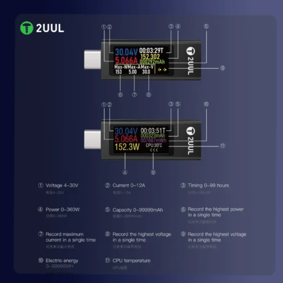 2UUL PW21 Mini Charging Mate Detector Bidirectional Current Detection Measurement of Charging For Mobile Phone Charging Tools 5