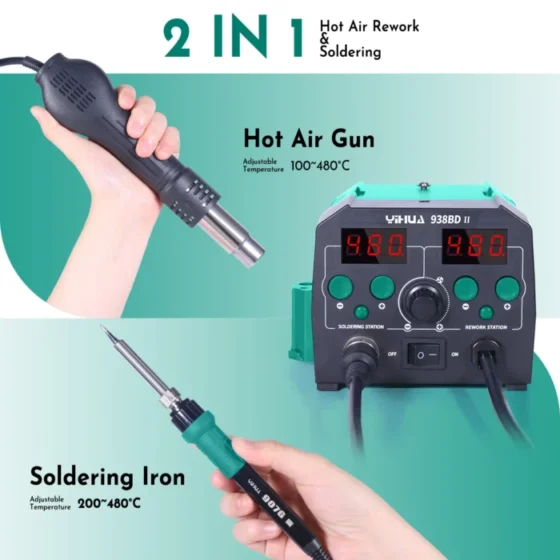 YIHUA 938BD-II 740W Hot Air Gun Rework Station Soldering Iron Solder Station with LED Lamp 3