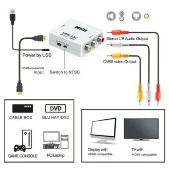 HDMI-compatible To AV RCA CVSB L/R Video Scaler Converter Box Support NTSC PAL HD 720P/1080P AV RCA to HDMI-compatible Adapter 2