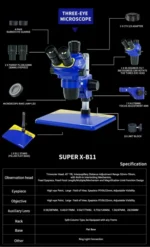 Mechanic Super X-B11 6.7x-45x Simul-Focal Trinocular Stereo Zoom Microscope for Microscopic Inspection Picturing Video Recording 6