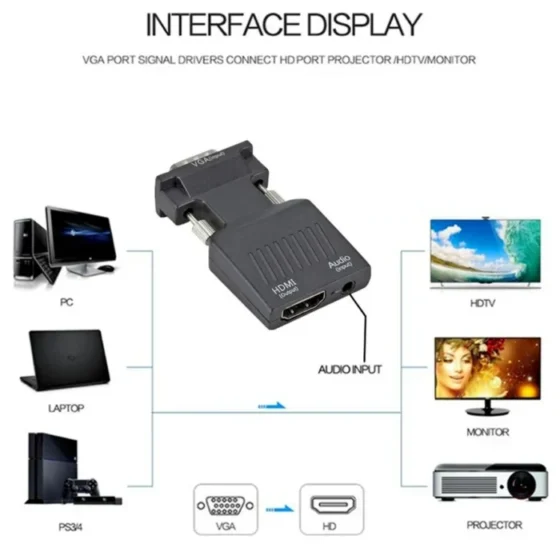 VGA To HDMI-compatible Converter With 3.5mm Audio Cable For PS4 PC Laptop TV Monitor Projector 1080P VGA Female To HD Male Adapt 2