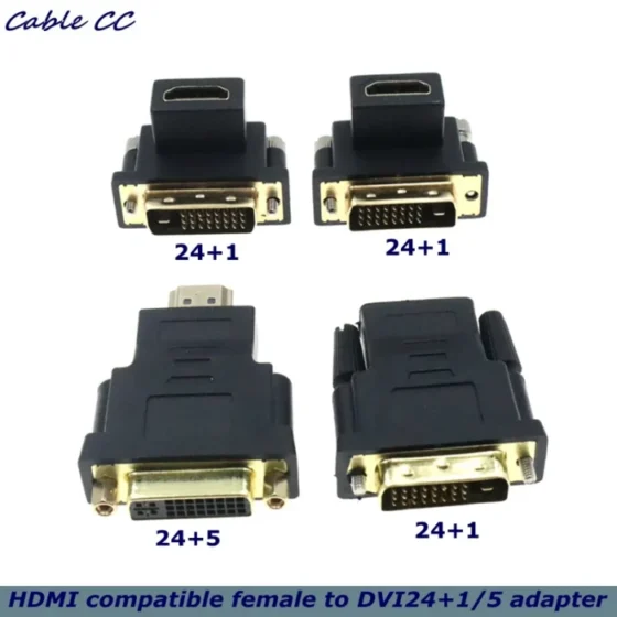 HDMI-compatible female to Bidirectional DVI D 24+5/24+1 male UP Down elbow Cable Connector Converter for Projector HDMI to DVI 1