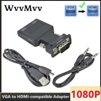 VGA To HDMI-compatible Converter With 3.5mm Audio Cable For PS4 PC Laptop TV Monitor Projector 1080P VGA Female To HD Male Adapt 1