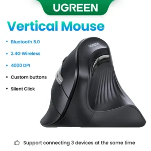 UGREEN Vertical Mouse Wireless Bluetooth5.0 2.4G Ergonomic 4000DPI 6 Mute Buttons for MacBook Tablet Laptops Computer PC Mice 8