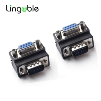 Lingable Adapter Right Angle D-Sub 9pin DB9 Male to Female Converter Monitor DB 9  Extender 90 degree Connector 1