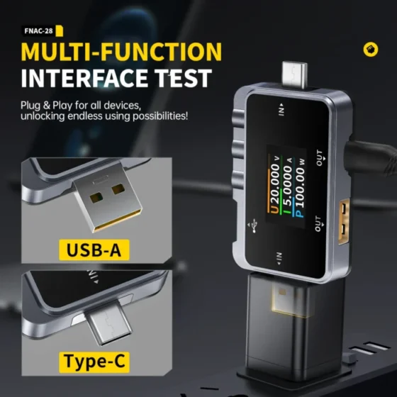 FNIRSI FNAC-28 2 IN 1 Type-C USB Tester Digital Voltmeter Ammeter Amperimetor Voltage Current Meter Power Bank Charger Measure 2