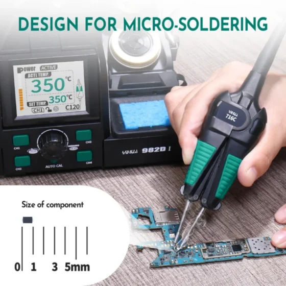 YIHUA 982D-I Precision Tweezers Soldering Iron Station for Microscope Soldering Electronics Rework Station with Auto Calibration 4