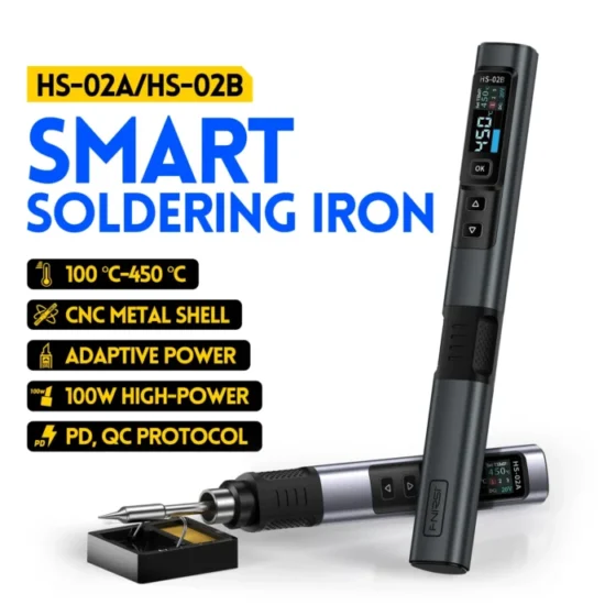 FNIRSI HS-02 Smart Electric Soldering Iron PD 100W Adjustable Constant Temperature Fast Heat Portable Soldering Iron Station Kit 1