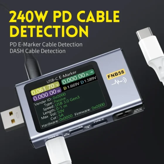 FNIRSI-FNB58 USB Tester Voltmeter Ammeter TYPE-C Fast Charge Detection Trigger Capacity Measurement Ripple Measurement 3