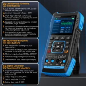 FNIRSI 2C23T Handheld Digital Oscilloscope Multimeter + Function Signal Generator  2023 Latest 3IN1 Dual Channel 10MHZ*2 50MS/s 2