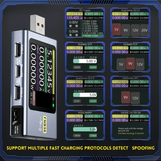 FNIRSI-FNB58 USB Tester Voltmeter Ammeter TYPE-C Fast Charge Detection Trigger Capacity Measurement Ripple Measurement 4