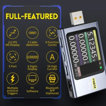 FNIRSI-FNB58 USB Tester Voltmeter Ammeter TYPE-C Fast Charge Detection Trigger Capacity Measurement Ripple Measurement 2