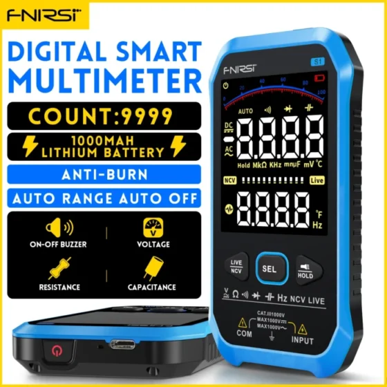 FNIRSI S1 Smart Digital Multimeter 9999counts AC DC Voltage Resistance Capacitance Diode NCV Hz Live Wire Color Display Tester 1