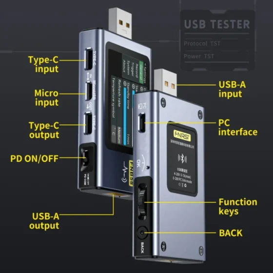 FNIRSI-FNB58 Digital Voltmeter Ammeter USB Tester TYPE-C Fast Charge Detection Trigger Capacity Measurement Ripple Measurement 6