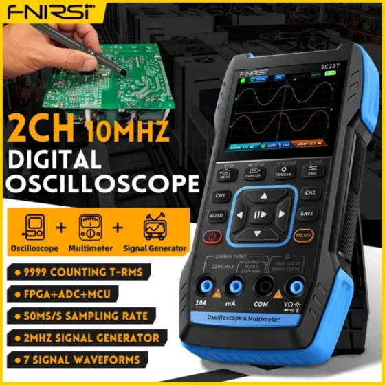 FNIRSI 2C23T Handheld Digital Oscilloscope Multimeter + Function Signal Generator  2023 Latest 3IN1 Dual Channel 10MHZ*2 50MS/s 1