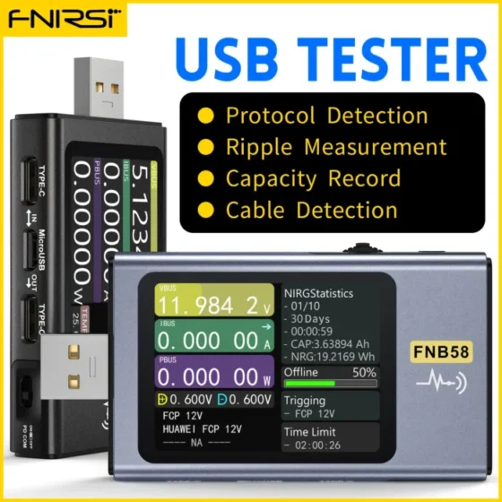 FNIRSI-FNB58 Digital Voltmeter Ammeter USB Tester TYPE-C Fast Charge Detection Trigger Capacity Measurement Ripple Measurement 1