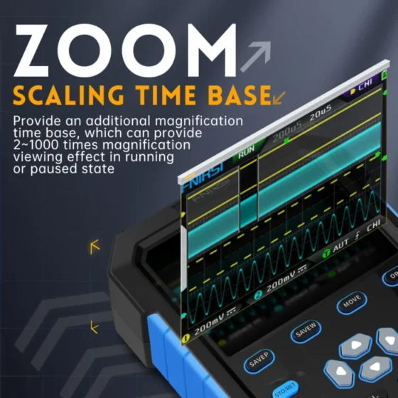 FNIRSI DPOX180H Handheld Dual Channel Digital Oscilloscope 180MHz-3DB 2 In 1 Function Signal Generator Fluorescence Display ZOOM 3