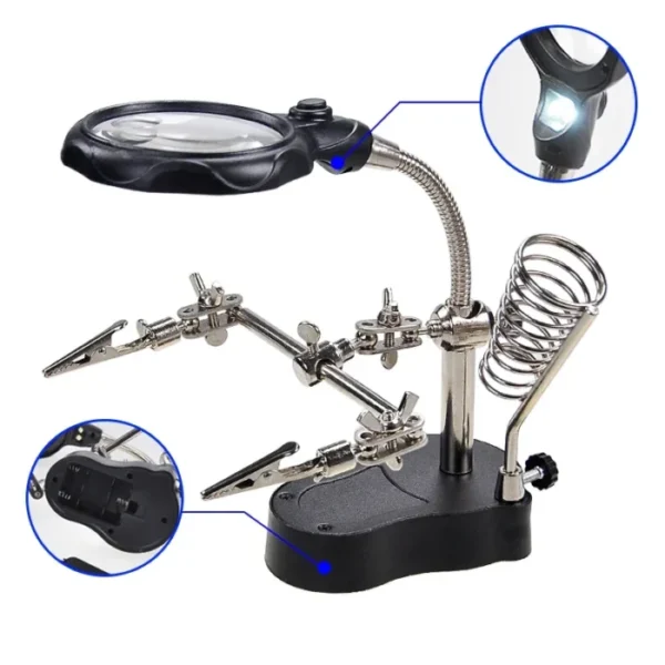 Soldering Iron Station Stand With Welding Magnifying Glass Clip Clamp Third Hand Helping Desktop Magnifier Soldering Repair Tool 5