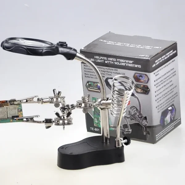 Soldering Iron Station Stand With Welding Magnifying Glass Clip Clamp Third Hand Helping Desktop Magnifier Soldering Repair Tool 1