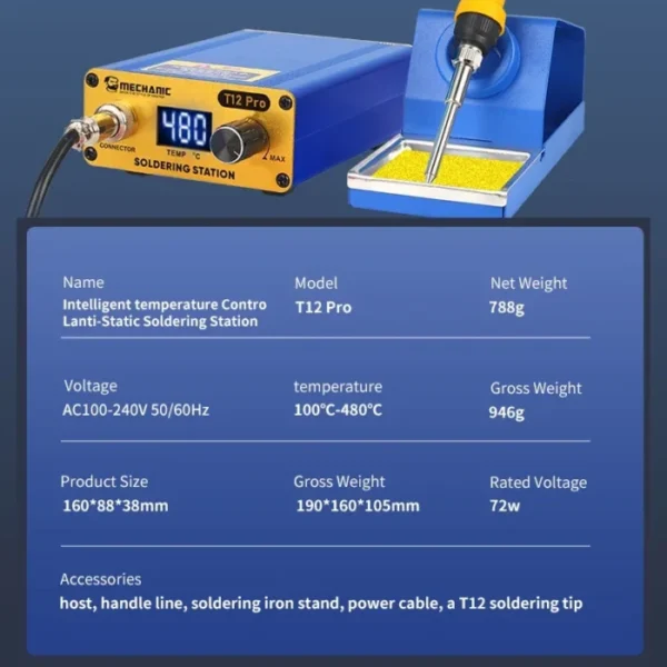 Mechanic T12 Pro Intelligent Anti-Static Digital Temperature Controller Soldering Station Electric Soldering Iron Quick Heating 6