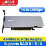 JEYI 4 SSD M.2 X16 PCIe 4.0 X4 Expansion Card with Heatsink, Supports 4 NVMe M.2 2280 up to 256Gbps, Support Bifurcation Raid 1