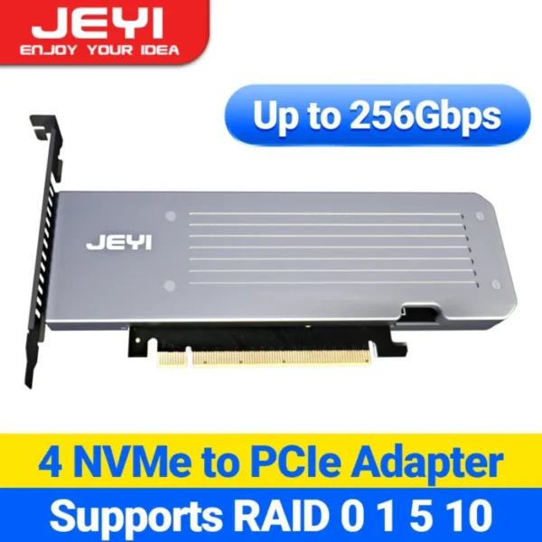 JEYI 4 SSD M.2 X16 PCIe 4.0 X4 Expansion Card with Heatsink, Supports 4 NVMe M.2 2280 up to 256Gbps, Support Bifurcation Raid 1