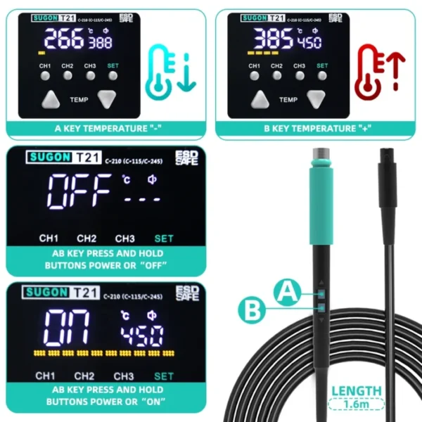 SUGON T21 Soldering Station Compatible Original Soldering Iron Tip 210/245/115 Handle Control Temperature Welding Rework Station 4