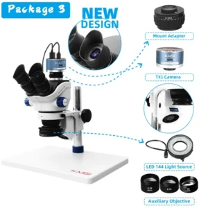 TX-350e Trinocular Stereo Microscope Set 1080P 4K HDMI Video Camera 3.5X-100X Zoom Simul Focal Trinocular Microscope 9