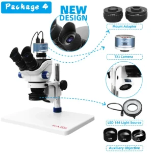 TX-350e Trinocular Stereo Microscope Set 1080P 4K HDMI Video Camera 3.5X-100X Zoom Simul Focal Trinocular Microscope 7