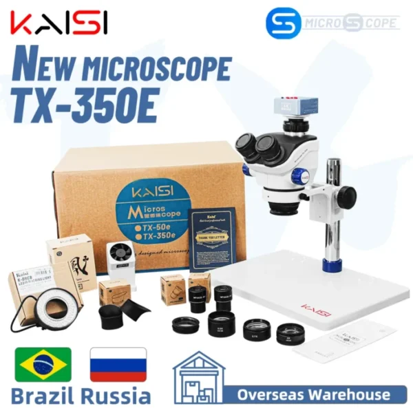 TX-350e Trinocular Stereo Microscope Set 1080P 4K HDMI Video Camera 3.5X-100X Zoom Simul Focal Trinocular Microscope 1