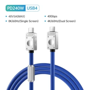 ORICO USB4 Cable 240W Silicone PD USB C Cable Data Line Fast Charging Cord Thunderbolt 3 8K for Tablet Laptop Samsung MacBook 9