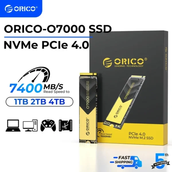 ORICO PCIe4.0 M.2 NVMe SSD PS5 Gaming 7000MB/S Internal Solid State Drive M Key 2280 SSD for Content Creators 1TB/2TB/4TB O7000 1