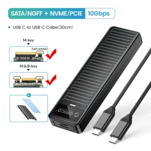 ORICO M.2 NVMe SSD Enclosure 10Gbps USB3.2 Gen2 M2 SSD Enclosure Case Box Simple Design for NVMe SATA Tool-free Support UASP 8