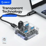 ORICO Transparent Usb C Hub 4 Port Expansion With Power Supply Interface Usb 3.2 Protocol High Speed Transmission OTG Dapter 1