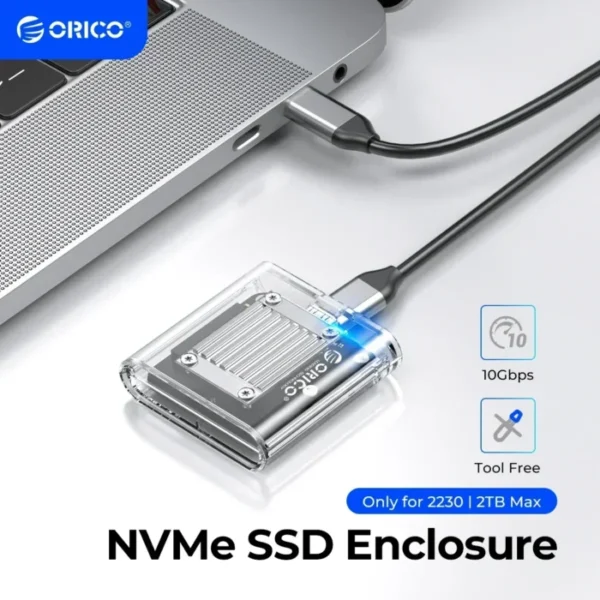 ORICO Mini 2230 M.2 SSD Case NVMe Enclosure 10Gbps M.2 to USB Type C Transparent External Adapter NVMe Enclosure for PCIe SSD 1