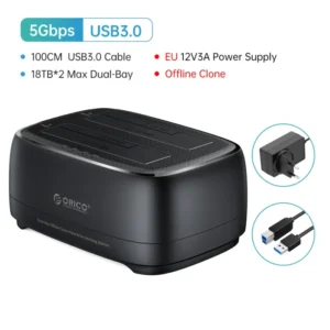 ORICO Offline Clone Hard Drive Docking Station USB3.0 & Type-C 5Gbps Dual-bay Hard Disk Enclosure 2.5/3.5 Inch HDD/SSD 9