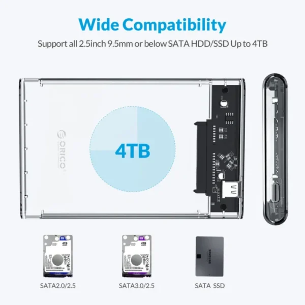 ORICO Transparent HDD Case SATA to USB 3.0 Hard Drive Case External 2.5'' HDD Enclosure for HDD SSD Disk Case Box Support UASP 3