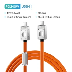 ORICO USB4 Cable 240W Silicone PD USB C Cable Data Line Fast Charging Cord Thunderbolt 3 8K for Tablet Laptop Samsung MacBook 8