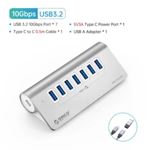 ORICO 10Gbps USB 3.2 HUB Aluminum SuperSpeed Powered PD60W Charger Type C Splitter With Power Adapter for MacBook PC Accessories 16