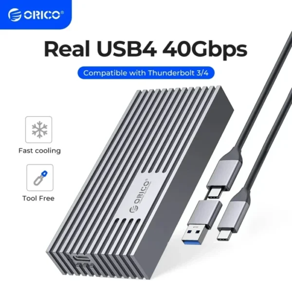 ORICO NVMe M.2 SSD Enclosure USB4 40Gbps PCIe3.0x4 20Gbps 10/6Gbps Aluminum M2 External Case Compatible with Thunderbolt 3/4 1