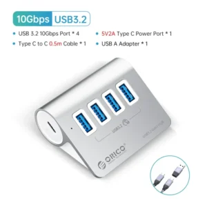 ORICO 10Gbps USB 3.2 HUB Aluminum SuperSpeed Powered PD60W Charger Type C Splitter With Power Adapter for MacBook PC Accessories 12