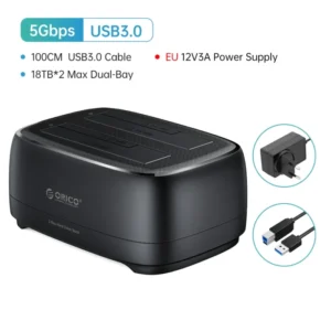 ORICO Dual-bay Hard Drive Station USB3.0 5Gbps Type-C HDD Docking Station  with 12V 3A Power Adapter  for 2.5/3.5 Inch HDD/SSD 7