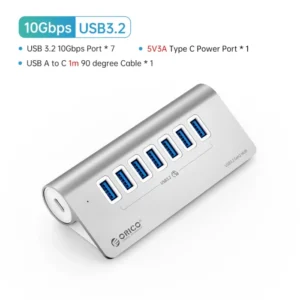 ORICO 10Gbps USB 3.2 HUB Aluminum SuperSpeed Powered PD60W Charger Type C Splitter With Power Adapter for MacBook PC Accessories 8