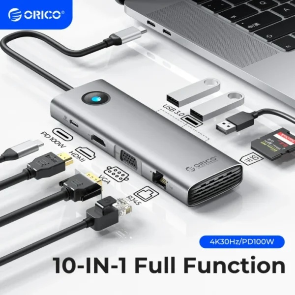 ORICO Docking Station Type C HUB to 4K60Hz HDMI-compatible USB 3.0 Adapter RJ45 PD100W Charge For Macbook Pro Laptop Accessories 1