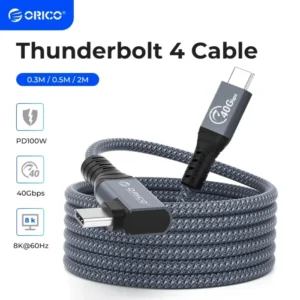 ORICO Thunderbolt 4 Compatible Cable 2M HD Video 8K60Hz USB C PD100W Fast Charge USB4 40Gbps Data Transfer for iPhone15 PSSD PS5 1