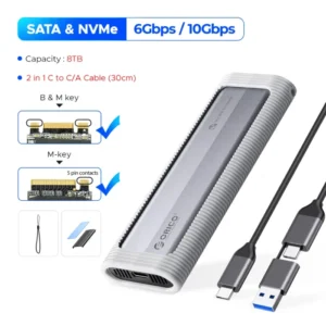 ORICO M.2 NVMe SATA SSD Enclosure Tool-Free USB External 10Gbps M.2 NVMe to USB Adapter Support UASP for PCIe NVMe and SATA SSD 12